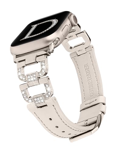 Wearlizer Lederarmband Kompatibel mit Apple Watch Armbänder 41mm 40mm 38mm Damen Frauen, Echtes Bling D-Shape Diamant Uhrarmband/Ersatzarmband für iWatch änder Serie 9 8 7 6 5 4 3 2 1 SE von Wearlizer