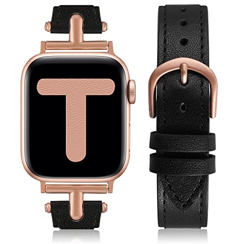 Wearlizer Lederarmband Kompatibel mit Apple Watch Armband 41mm 40mm 42mm 38mm Damen, Leder Armband mit T-Form Metallschnalle für iWatch Strap SE Serie 10 9 8 7 6 5 4 3 2 1, Schwarz/Rose Pink Wearlizer Lederarmband Kompatibel mit Apple Watch Armband 41mm 40mm 42mm 38mm Damen, Leder Armband mit T-Form Metallschnalle für iWatch Strap SE Serie 10 9 8 7 6 5 4 3 2 1, Schwarz/Rose Pink von Wearlizer