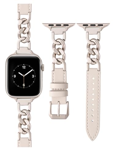 Wearlizer Lederarmband Kompatibel mit Apple Watch Armband 41mm 40mm 42mm 38mm Frauen, Schickes Lederarmband + Edelstahl Cowboy Kettenarmband für iWatch 10/9/8/7/6/5/4/3/2/1/SE/Ultra 2 Wearlizer Lederarmband Kompatibel mit Apple Watch Armband 41mm 40mm 42mm 38mm Frauen, Schickes Lederarmband + Edelstahl Cowboy Kettenarmband für iWatch 10/9/8/7/6/5/4/3/2/1/SE/Ultra 2 von Wearlizer