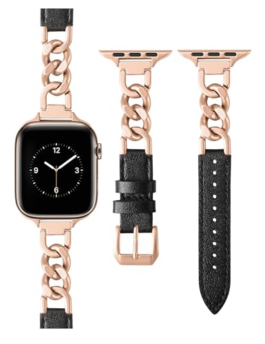 Wearlizer Lederarmband Kompatibel mit Apple Watch Armband 44mm 45mm 49mm 46mm Frauen, Schickes Lederarmband + Edelstahl Cowboy Kettenarmband für iWatch 10/9/8/7/6/5/4/3/2/1/SE/Ultra 2 Wearlizer Lederarmband Kompatibel mit Apple Watch Armband 44mm 45mm 49mm 46mm Frauen, Schickes Lederarmband + Edelstahl Cowboy Kettenarmband für iWatch 10/9/8/7/6/5/4/3/2/1/SE/Ultra 2 von Wearlizer