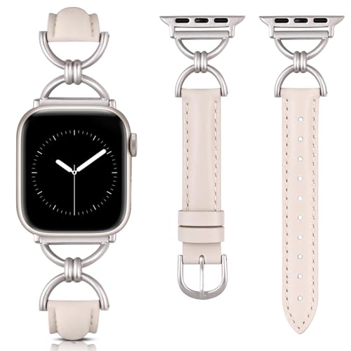 Wearlizer Lederarmband Kompatibel mit Apple Watch Armband Damen 40/41/38/42mm Damen, Schlank Elegant Armbänder mit D-Shape Schnalle für iWatch 10/9/8/7/6/5/4/3/2/1/SE, Polarstern/Polarstern Wearlizer Lederarmband Kompatibel mit Apple Watch Armband Damen 40/41/38/42mm Damen, Schlank Elegant Armbänder mit D-Shape Schnalle für iWatch 10/9/8/7/6/5/4/3/2/1/SE, Polarstern/Polarstern von Wearlizer