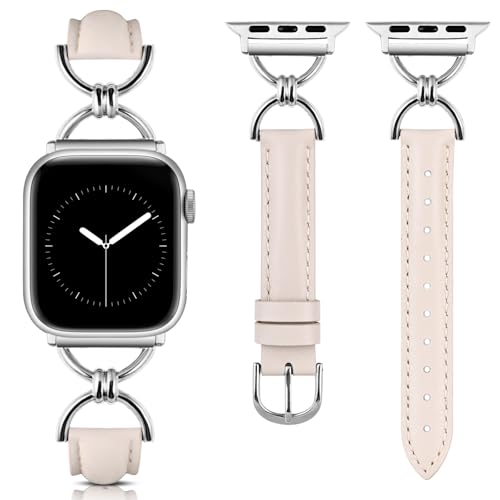 Wearlizer Lederarmband Kompatibel mit Apple Watch Armband Damen 40/41/38/42mm Damen, Schlank Elegant Armbänder mit D-Shape Schnalle für iWatch 10/9/8/7/6/5/4/3/2/1/SE, Polarstern/Silver Wearlizer Lederarmband Kompatibel mit Apple Watch Armband Damen 40/41/38/42mm Damen, Schlank Elegant Armbänder mit D-Shape Schnalle für iWatch 10/9/8/7/6/5/4/3/2/1/SE, Polarstern/Silver von Wearlizer