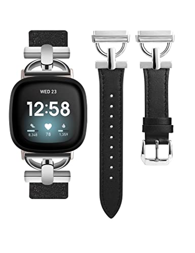 Wearlizer Lederarmband Kompatibel mit Fitbit Sense Armbänder/Versa 3/Versa 4/Sense 2 Armbänder Damen, Dressy Lederband mit D-Shape Metallschnalle für Versa 3/Sense Smartwatch, Schwarz/Silber Wearlizer Lederarmband Kompatibel mit Fitbit Sense Armbänder/Versa 3/Versa 4/Sense 2 Armbänder Damen, Dressy Lederband mit D-Shape Metallschnalle für Versa 3/Sense Smartwatch, Schwarz/Silber von Wearlizer