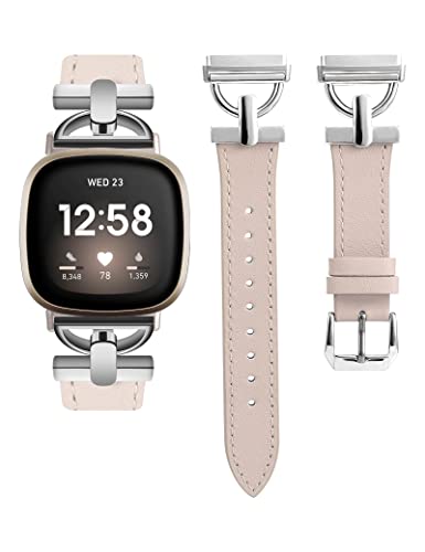 Wearlizer Lederarmband Kompatibel mit Fitbit Sense Armbänder/Versa 3/Versa 4/Sense 2 Armbänder Damen, Dressy Lederband mit D-Shape Metallschnalle für Versa 3/Sense Smartwatch von Wearlizer