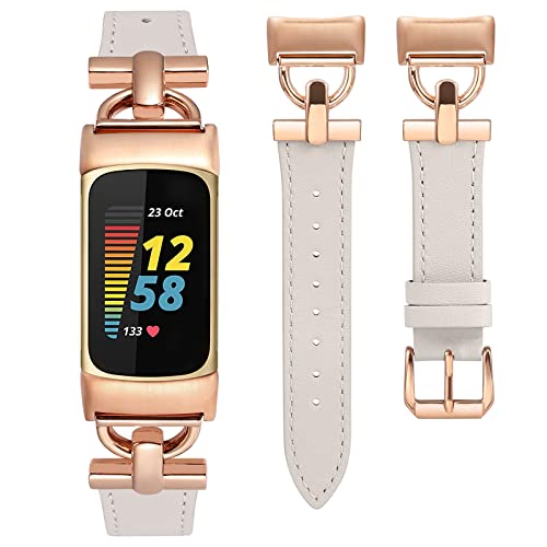 Wearlizer Lederarmband kompatibel mit Fitbit Charge 6/Charge 5 Armbänder für Damen, Dressy Slim Lederband Armband mit D-Shape Metallschnalle Ersatzarmband für Charge 6/Charge 5 von Wearlizer