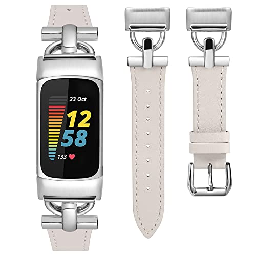 Wearlizer Lederarmband kompatibel mit Fitbit Charge 6/Charge 5 Armbänder für Damen, Dressy Slim Lederband Armband mit D-Shape Metallschnalle Ersatzarmband für Charge 6/Charge 5 von Wearlizer
