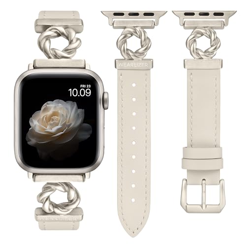 Wearlizer Lederarmband Kompatibel mit Apple Watch Armband 42/44/45/46/49mm Damen, Elegant Leder Armbänder mit Spiralform für iWatch Serie 10/9/8/7/6/5/4/3/2/1/SE/Ultra 1/2, Polarstern/Polarstern Wearlizer Lederarmband Kompatibel mit Apple Watch Armband 42/44/45/46/49mm Damen, Elegant Leder Armbänder mit Spiralform für iWatch Serie 10/9/8/7/6/5/4/3/2/1/SE/Ultra 1/2, Polarstern/Polarstern von Wearlizer