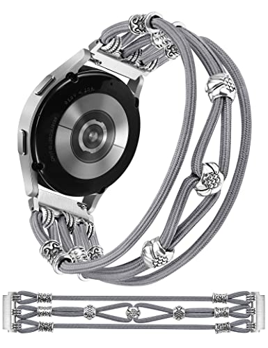 Wearlizer Perlen Armband Kompatibel mit Samsung Galaxy Watch 6/5 40mm 44mm/Galaxy Watch 4/Galaxy Watch Active 2/Galaxy Watch 3 41mm, 20mm Damen geflochtenes Nylon elastisch Boho Solo Loop-Armband von Wearlizer