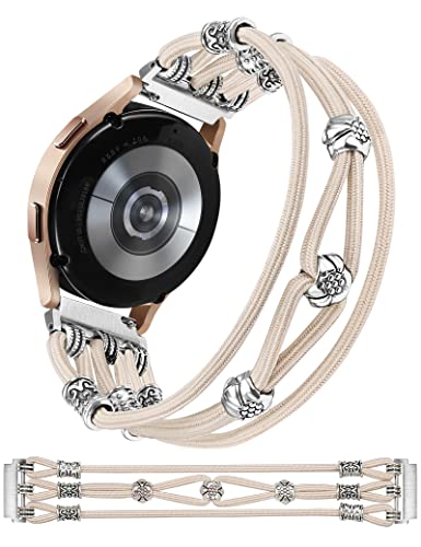 Wearlizer Perlen Armband Kompatibel mit Samsung Galaxy Watch 6/5 40mm 44mm/Galaxy Watch 4/Galaxy Watch Active 2/Galaxy Watch 3 41mm, 20mm Damen geflochtenes Nylon elastisch Boho Solo Loop-Armband von Wearlizer