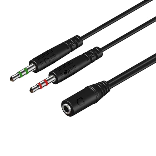 Headset Audio Splitter, 3.5mm Buchse auf Doppel 3.5mm Klinkenstecker, Y Adapter Audio Kabel mit Separater Mikrofon und Kopfhörer Stecker für PC Laptop Desktop PS4 Gaming Headset - 25CM Schwarz von Weatwo