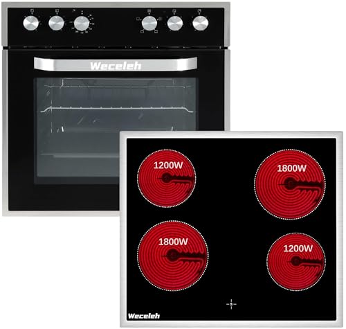 Weceleh Herd mit Keramikkochfeld und Backofen, Einbauherd Herdsets mit Keramikkochfeld, Backofen Set, Edelstahlrahmen, 60 cm, 63 Liter von Weceleh
