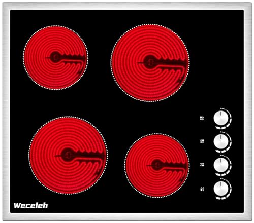 Weceleh Keramikkochfeld Autark 60 cm, Glaskeramikkochfeld 4 Platten Einbau, Herdplatte 4 Kochfelder, Kochplatte 220v 4 Zonen, Edelstahlrahmen, Knöpfen von Weceleh