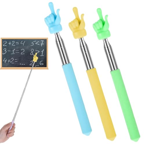 WeddHuis 3 PCS Extendable Telescopic Pointer Stick, Retractable Stainless Steel Teacher Pointer for Classroom and Presentations (3 Colors)(Blau Gelb Grün) von WeddHuis