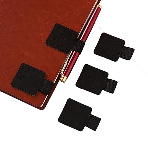 WeddHuis 5 Stück Stiftschlaufe Selbstklebend, Elastischer Stifthalter aus Leder, Stiftschlaufe Pen Holder mit Elastische Schlaufe Selbstklebend Stiftschlaufe für Notebook, Planer, Kalender(Schwarz) von WeddHuis