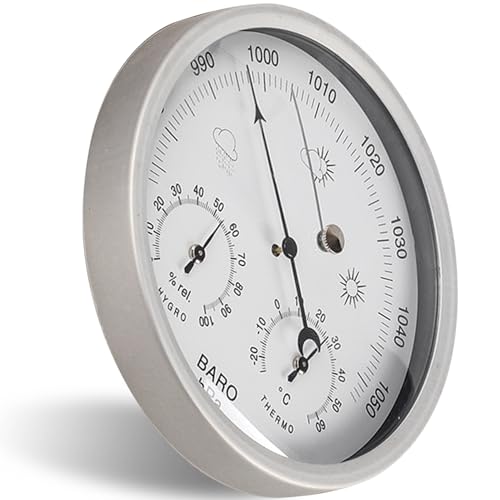 Barometer 3 in 1 5,2 Zoll Barometrisches Manometer Mechanisches Wetterbarometer Mit Loch Zum Aufhängen Klar Skaliertes Barometer Thermometer Hygrometer Wetterstation Silber Barometer 3 in 1 5,2 Zoll Barometrisches Manometer Mechanisches Wetterbarometer Mit Loch Zum Aufhängen Klar Skaliertes Barometer Thermometer Hygrometer Wetterstation Silber von Wedhapy