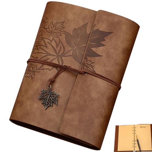 Leder-Tagebuch, Tagebuch, Notizbuch, Schreibnotizbuch, 160 Seiten, Leder-Notizbuch im A5-Format täglicher Notizblock Vintage-Ringbuch weicher Einband nachfüllbares Notizbuch blanko, Rezeptbuch Leder-Tagebuch, Tagebuch, Notizbuch, Schreibnotizbuch, 160 Seiten, Leder-Notizbuch im A5-Format täglicher Notizblock Vintage-Ringbuch weicher Einband nachfüllbares Notizbuch blanko, Rezeptbuch von Wedhapy