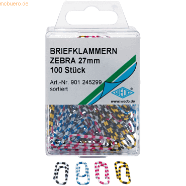 10 x Wedo Büroklammern ZEBRA 27mm VE=100 Stück farbig von Wedo