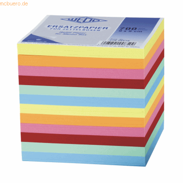12 x Wedo Zettelbox Ersatzpapier 9x9cm 700 Blatt farblich sortiert von Wedo