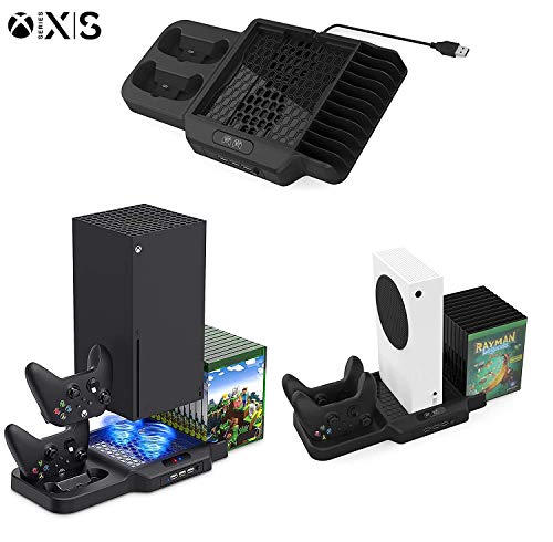 Xbox Series X/S Ladeständer mit Lüfter, Dual Wireless Controller Ladestation mit 11pcs Spielspeicher, LED-Anzeigen, 3 USB-Hubs kompatibel mit Xbox Series X/S Halterung von Wedorat