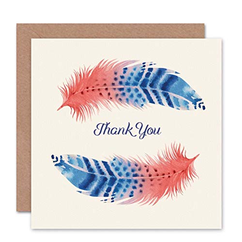 THANK YOU CARD - FEATHER SET WATERCOLOUR PAINT BLUE RED von Wee Blue Coo