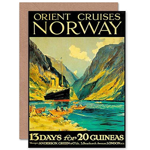 TRAVEL ORIENT CRUISES NORWAY FJORD SHIP LONDON UK GREETINGS CARD Großbritannien von Wee Blue Coo