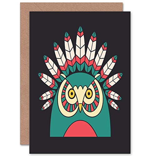 Wee Blue Coo ABSTRACT OWL HEAD NATIVE AMERICAN DESIGN BLANK GREETINGS BIRTHDAY CARD von Wee Blue Coo