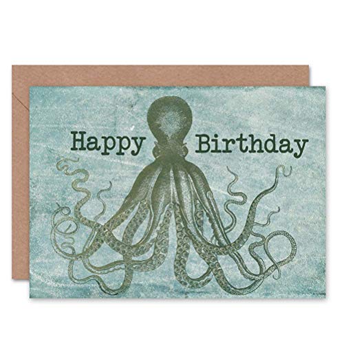 Wee Blue Coo BIRTHDAY HAPPY OCTOPUS TENTACLES ART GREETINGS GREETING CARD GIFT von Wee Blue Coo