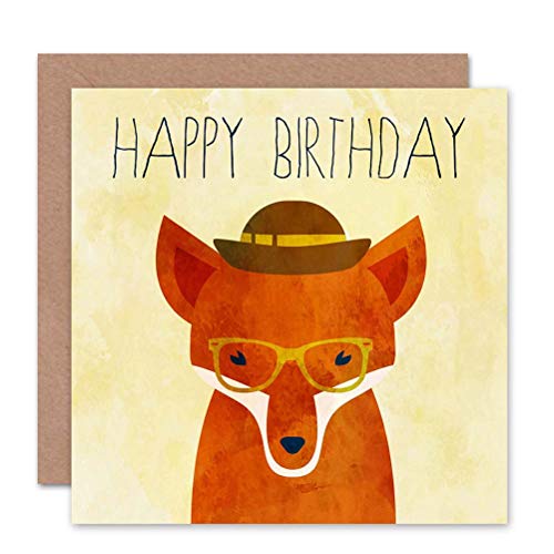 Wee Blue Coo Birthday Happy Cartoon Fox Glasses Texture Art Sealed Greeting Card Plus Envelope Blank inside glücklich Karikatur Glas von Wee Blue Coo