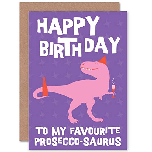 Wee Blue Coo Birthday Happy Fun Dinoasaur Alcohol Prosecco-saurus Gift Sealed Greeting Card Plus Envelope Blank inside glücklich Alkohol Geschenk von Wee Blue Coo