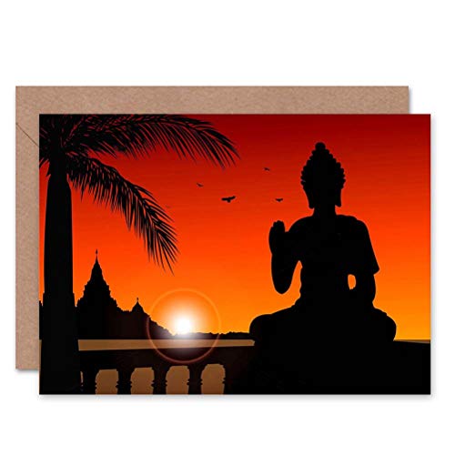 Wee Blue Coo Buddha Statue Zen Sonnenuntergang Spirituell Geburtstagskarte von Wee Blue Coo