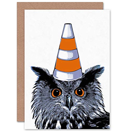 Wee Blue Coo CARD GREETING GIFT PAINTING OWL WEARING TRAFFIC CONE GLASGOW STYLE von Wee Blue Coo