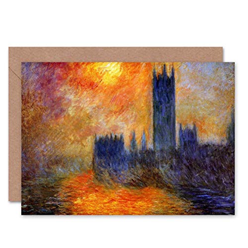 Wee Blue Coo CLAUDE MONET HOUSE OF PARLIAMENT SUN 1 OLD MASTER PAINTING GREETINGS CARD von Wee Blue Coo