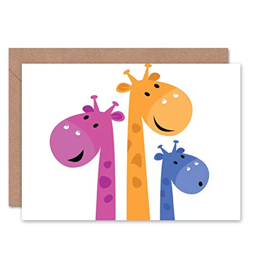Wee Blue Coo COLORFUL GIRAFFE FAMILY ISOLATED ON WHITE BIRTHDAY BLANK GREETINGS CARD von Wee Blue Coo