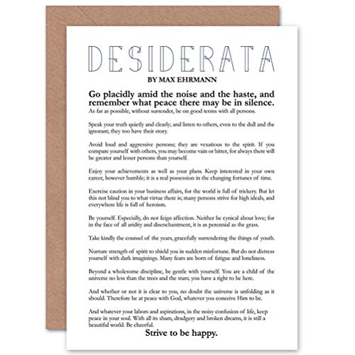 Wee Blue Coo Desiderata Poem By Max Ehrmann - Greeting/birthday Sealed Greeting Card Plus Envelope Blank inside von Wee Blue Coo