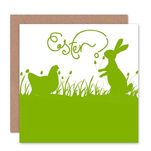 Wee Blue Coo EASTER BUNNY CHICKEN SILHOUETTE GREEN BLANK GREETINGS CARD von Wee Blue Coo