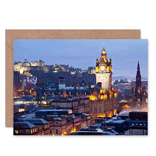 Wee Blue Coo Edinburgh Castle Night City View Birthday Art Sealed Greeting Card Plus Envelope Blank inside Schloss Nacht Stadt Aussicht von Wee Blue Coo