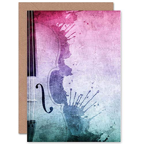 Wee Blue Coo Music Violin Grunge Splat Birthday Art Sealed Greeting Card Plus Envelope Blank inside Musik von Wee Blue Coo