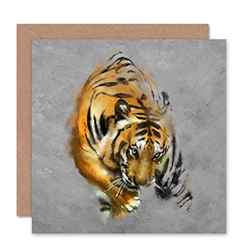 Wee Blue Coo Tiger, Modernes Gemälde Auf Grauem Papier, Großes Tier Geburtstagskarte Wee Blue Coo Tiger, Modernes Gemälde Auf Grauem Papier, Großes Tier Geburtstagskarte von Wee Blue Coo