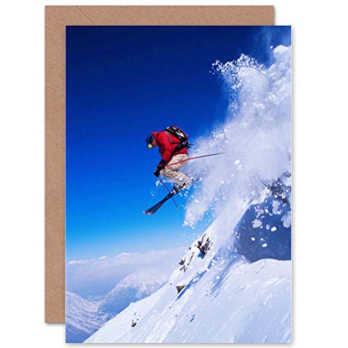 Wee Blue Coo Skifahrer Schnee Hang Sprung Ski Wintersport Action Shot Geburtstagskarte von Wee Blue Coo