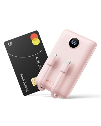 WeeFancy Power Bank 10000mAh Powerbank Klein PD 22,5W Mini Powerbank mit integrierten Kabeln USB C Externe Handyakkus 3 Ausgänge & 3 Eingänge Kompatibel mit iPhone/Samsung/Huawei/Xiaomi/OnePlus (Rosa) von WeeFancy