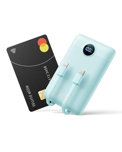 WeeFancy Power Bank 10000mAh Powerbank Klein PD 22,5W Mini Powerbank mit integrierten Kabeln USB C Externe Handyakkus 3 Ausgänge & 3 Eingänge Kompatibel mit iPhone/Samsung/Huawei/Xiaomi/OnePlus (Blau) WeeFancy Power Bank 10000mAh Powerbank Klein PD 22,5W Mini Powerbank mit integrierten Kabeln USB C Externe Handyakkus 3 Ausgänge & 3 Eingänge Kompatibel mit iPhone/Samsung/Huawei/Xiaomi/OnePlus (Blau) von WeeFancy