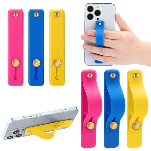 6 Stück Handy-Gurt-Halter, Finger-Handy-Griff, Teleskop-Telefon-Fingerriemenständer, Universal-Fingerständer für die meisten Smartphones (blau, rosa, gelb) von Weewooday