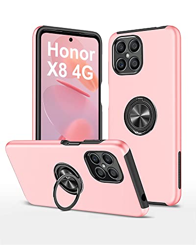 Hülle für Honor X8 (Nicht für X8 5G), Handyhülle mit 360 Grad Ring Metall Halter Magnet Ständer Bumper Silikon Schutzhülle Stoßfest Cover Handy Case für Honor X8 4G von WeiCase