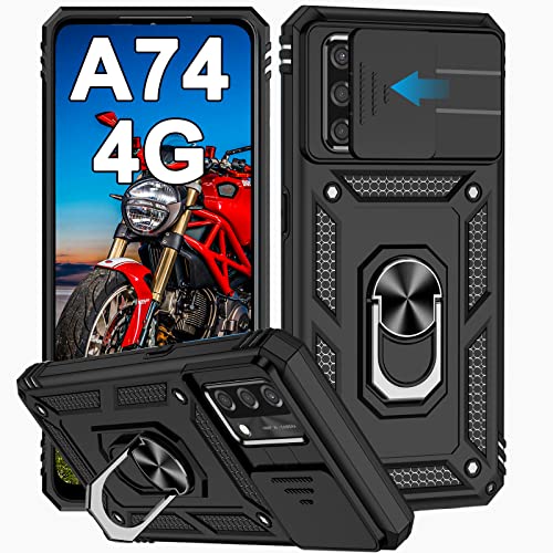 Hülle für Oppo A74 4G (Nicht für A74 5G), Kameraschutz mit Slide Camera, Rüstung Schutzhülle mit 360 Grad Ring, Metall Halter Magnet Ständer, Silikon Stoßfest Handyhülle für Oppo A74 4G, Schwarz von WeiCase
