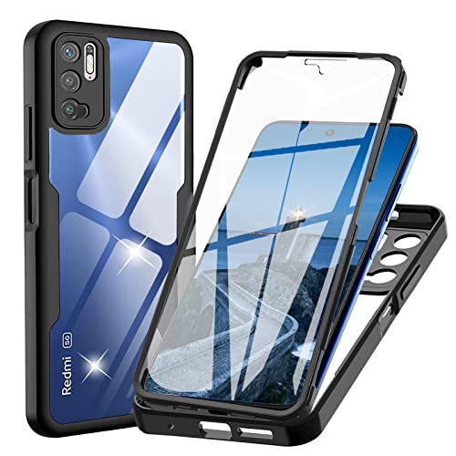 Hülle für Xiaomi Redmi Note 10 5G / Poco M3 Pro 5G (Nicht für Note 10 4G), Transparent 360 Grad Rundumschutz Schutzhülle mit Integriertem Displayschutz Stoßfest Ultradünn Silikon Handyhülle, Schwarz von WeiCase