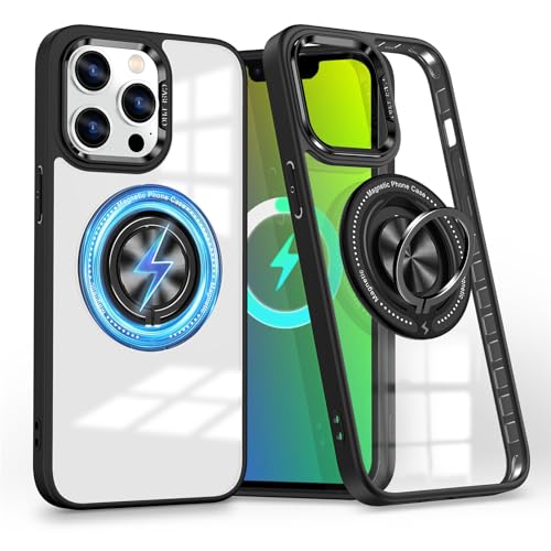 WeiCase Hülle MagSafe für iPhone 15 Pro Max, Kompatibel mit MagSafe Schutzhülle mit 360 Grad Magnetisch Ständer Ring, Silikon Stoßfest Kratzfeste Handyhülle für iPhone 15 Pro Max, Schwarz von WeiCase