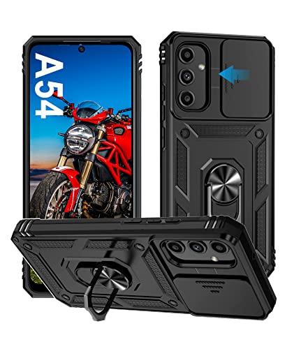 WeiCase Hülle für Samsung Galaxy A54 5G, Kameraschutz mit Slide Camera, Rüstung Schutzhülle mit 360 Grad Ring, Metall Halter Magnet Ständer, Silikon Stoßfest Handyhülle für Samsung A54 5G, Schwarz von WeiCase