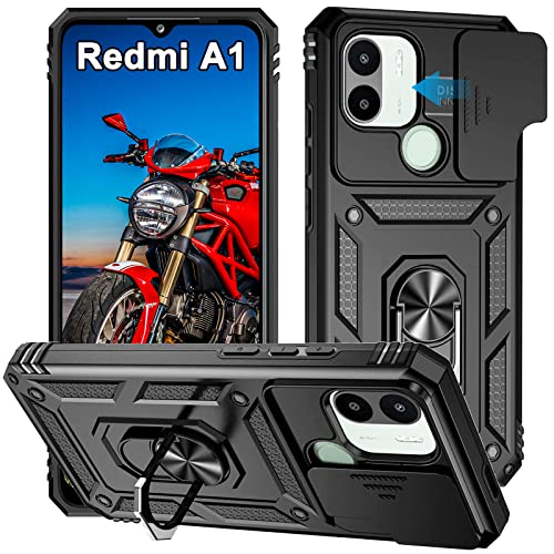 WeiCase Hülle für Xiaomi Redmi A2/ A1, Kameraschutz mit Slide Camera, Rüstung Schutzhülle mit 360 Grad Ring, Metall Halter Magnet Ständer, Silikon Stoßfest Handyhülle für Redmi A2/ A1, Schwarz von WeiCase