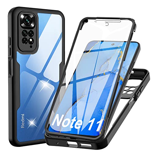 WeiCase Hülle für Xiaomi Redmi Note 11 / Note 11S, Transparent 360 Grad Rundumschutz Schutzhülle mit Integriertem Displayschutz Stoßfest Ultradünn Silikon Handyhülle für Redmi Note 11, Schwarz von WeiCase