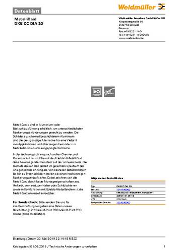 Weidmüller 1341180000 DKB CC DIA 30 Kabelmarkierungssystem Transparent Anzahl Markierer: 200 200St. von Weidmüller